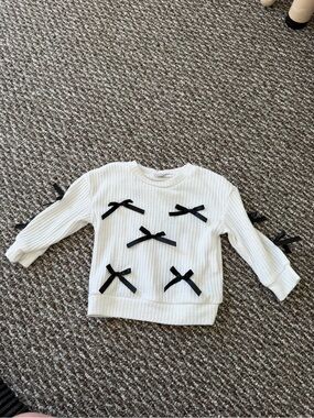 Girls White Sweater with Black Bow Accents